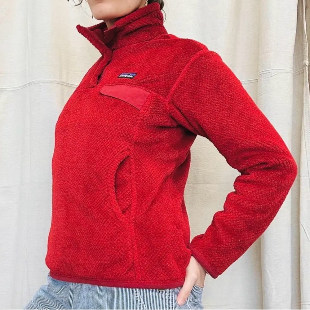 Patagonia Red Teddy Jacket Plush Fleece High Collar - Picture 4 of 5